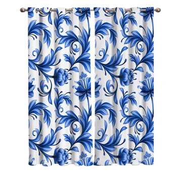 

Chinese Porcelain Blue Flower Printing Curtains Living Room Bedroom Home Decoration Suitable for Adult Children Window Curtain