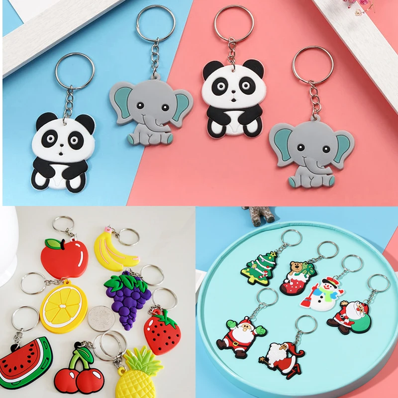 

Anime Cute Silicone Keychain Animal Key Chain Ring Bag Charm Key Gift for Women Pendant PVC Charms Key Christmas Jewelry