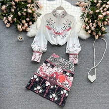 Aliexpress - Ladies temperament suit spring and summer new style ladies shirt design sense niche print skirt fashion two-piece trend