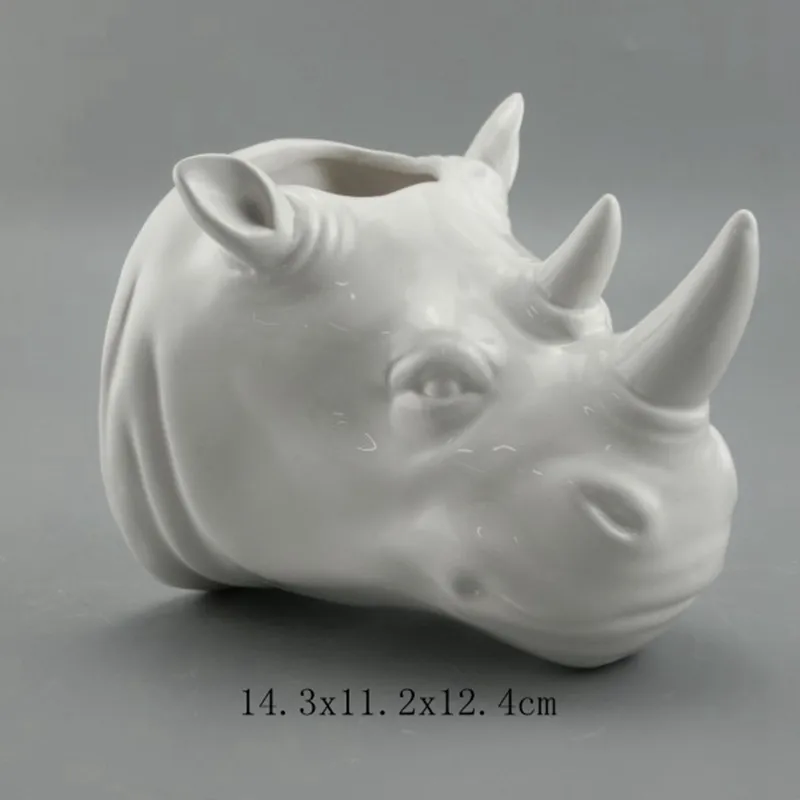 

Rhinoceros Head Wall Vase Furniture Decoration Animals Wall Hanging Statue Vase Flower Pot Home Decorations Wedding R2415