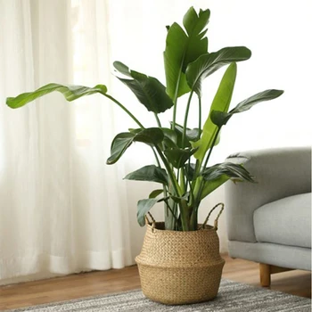 

S/M/L Household Foldable Natural Seaweed Woven Storage Pot Garden Flower Vase Hanging Basket Storage Basket Home Decor Planter