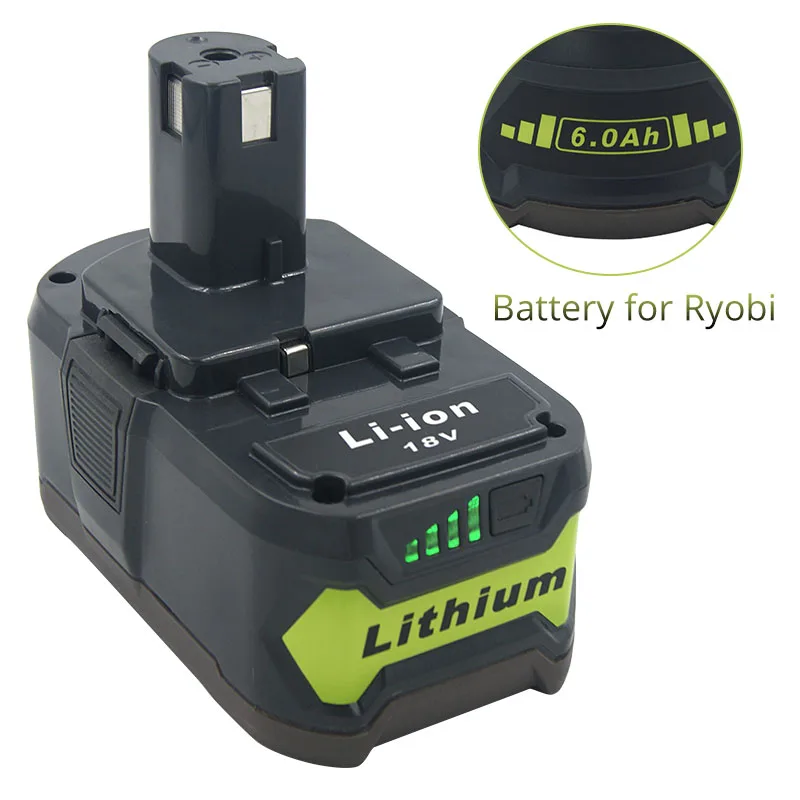 LabTEC RB18L50 18V 6000mAh Lithium Battery Replacement for Ryobi 18V BPL-1815 BPL-1820G BPL1820 BPL18151 P102 P103 P104 P105 P107 P109 P122 Cordless Power Tools with LED Indicator 