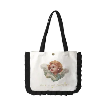 

Luxury Handbag Women Bag Designer New Preppy Style Pearl Girl Printed Canvas Shoulder Bag Large Capacity Shopping Bag