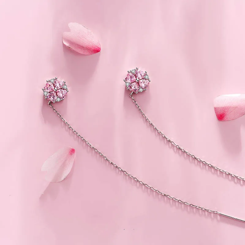 Jellystory корейский стиль 925 сережки из стерлингового серебра вишня в цвету циркона