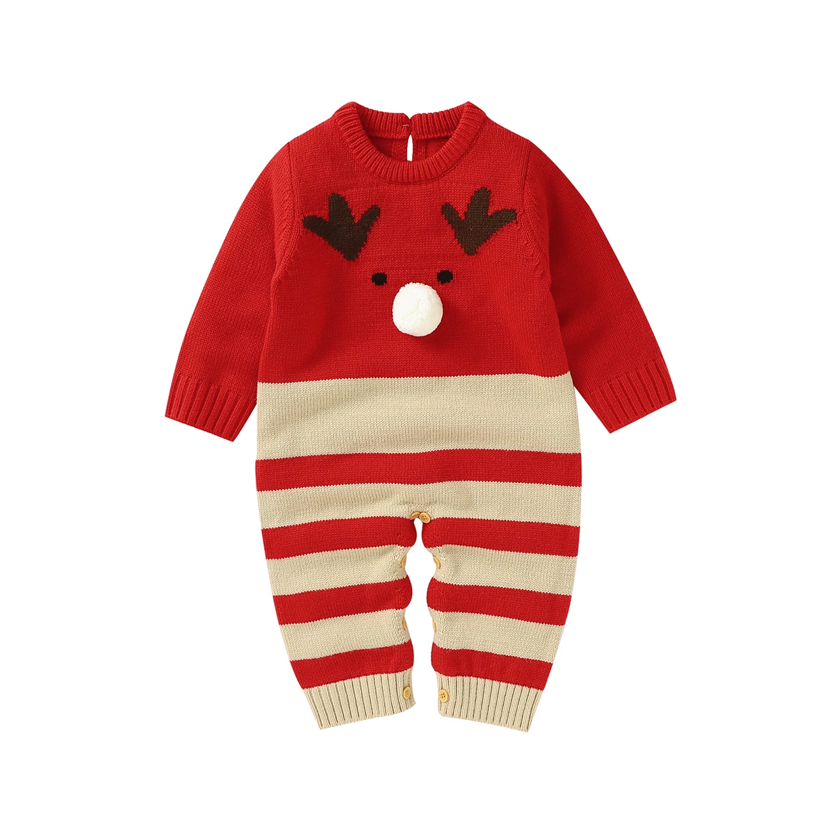 

Toddler Newborn Baby's Clothes Girl Boy Romper Christmas Long Sleeve Round Neck Buttons Knitting Jumpsuit Children's Clothing