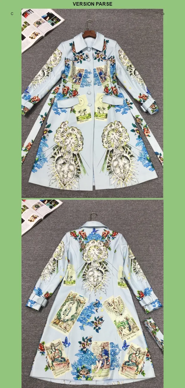 Модное шоу ropa mujer осенне-зимние пальто и куртки для женщин с длинным рукавом винтажный ремень Поддельные карманы печати feminina vestidos