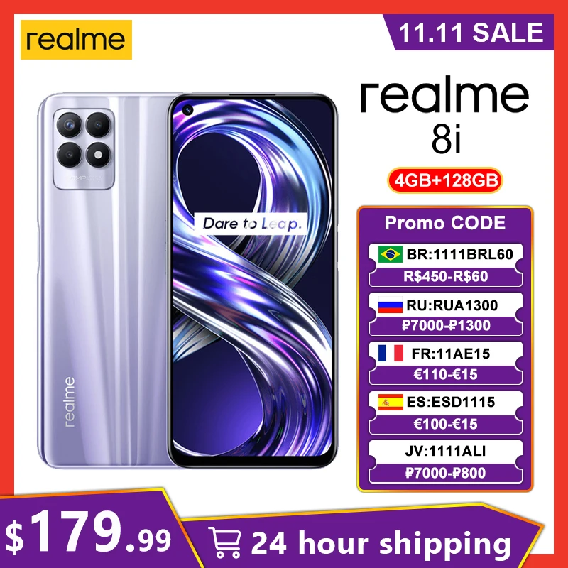 Смартфон Realme 8i глобальная версия 4 Гб + 128 ГБ 6 &quot120 Гц FHD процессор Helio G96