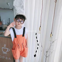 Летние модные однотонные комбинезоны различных цветов для мальчиков и девочек г. Детские хлопковые универсальные повседневные шорты на подтяжках в Корейском стиле