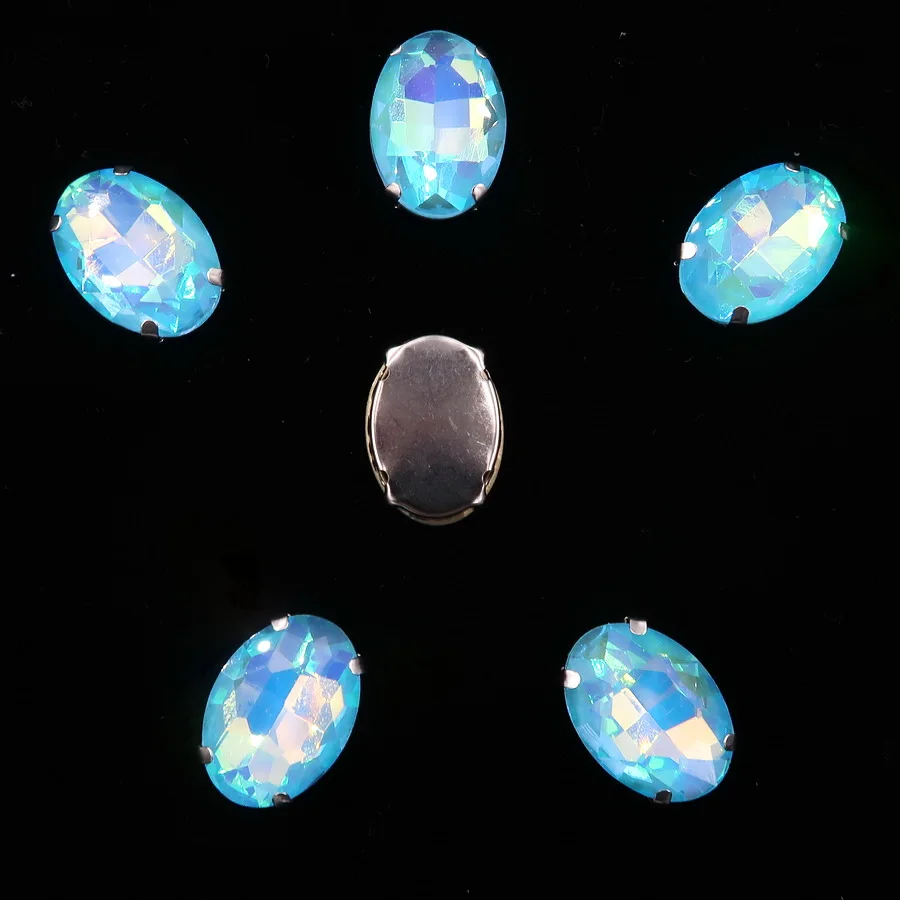 A27 Aquamarine AB Серебряные коготь настройки 20 шт/п 10x14 мм 13*18 мм желе конфеты AB цвета стекло Кристалл овальной формы пришить стразы аппликация diy отделка - Цвет: A27 Aquamarine AB