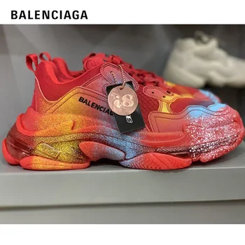 

Retro Shoes Balenciaga Triple S Sneaker Shoes Men Printing Thick Bottom Colour Mixture Flat Outdoors Casual Platform Women Shoes