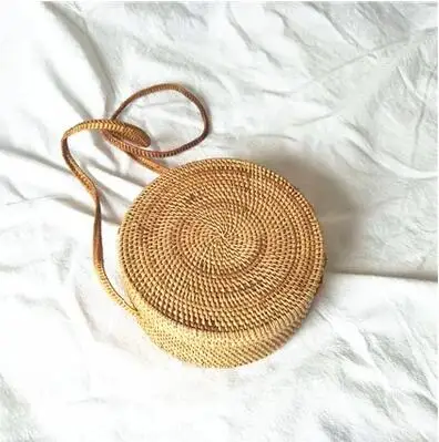 Плетеная Сумка из ротанга, круглая соломенная сумка на плечо, маленькие пляжные сумки, женские летние полые сумки ручной работы, сумки через плечо - Цвет: tengtiao20x8