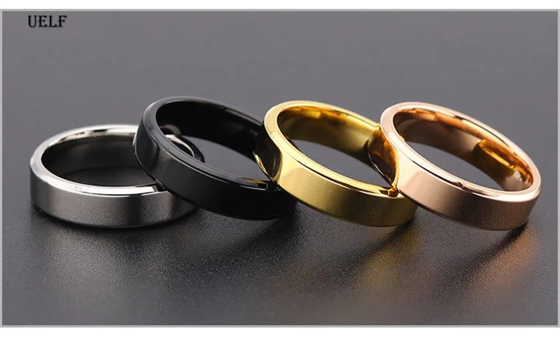 Uelf 4 мм/6 мм классическое обручальное кольцо для мужчин и женщин золото/черный/серебро/розовое цвет нержавеющая сталь размер США