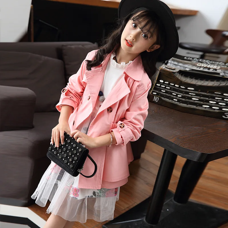 

2019 New Style Korean-style CHILDREN'S Jacket Big Boy Spring Clothing Children Double Breasted Waist Hugging Trench Coat Girls'