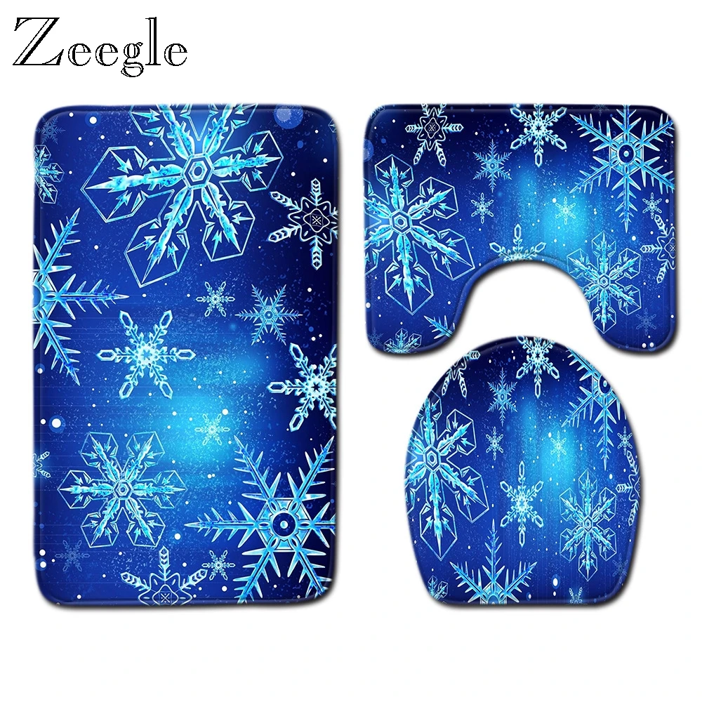 Zeegle Christmas Bath Mat Set Microfiber Pedestal Rug Lid Toilet Cover Bathroom Entrance Mat Toilet Decor Rug Set Modern Mat