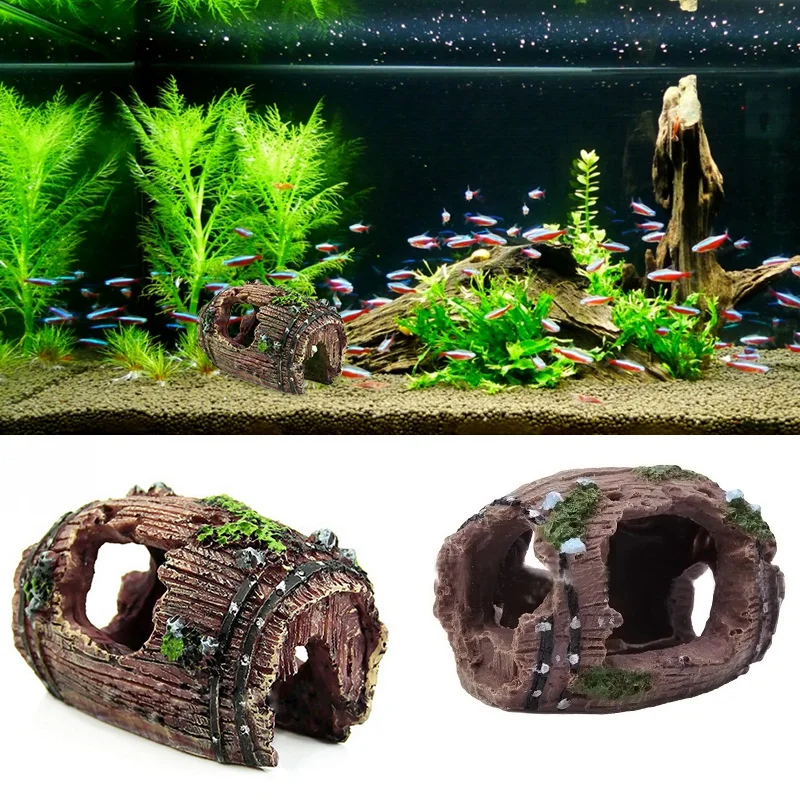 

Vintage Aquarium Equipment Accessorie Glass Fish Tank Landscaping Decoration Resin Crafts Artificial Antique Barrels Pet Item 30