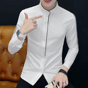 

INCERUN Men Dress Shirt Solid Long Sleeve Fitness 2020 Stand Collar Party Club Fashion Business Social Shirts Men Camisa S-5XL