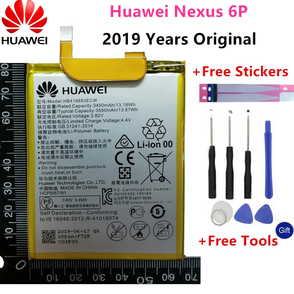 

Hua Wei Original Phone Battery HB416683ECW for Huawei Nexus 6P H1511 H1512 3450mAh Original Replacement Battery Free Tools