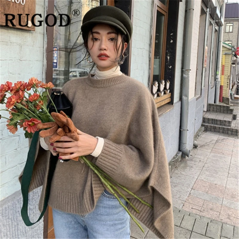 Женский свитер с круглым вырезом RUGOD Свободный пуловер рукавами летучая мышь и