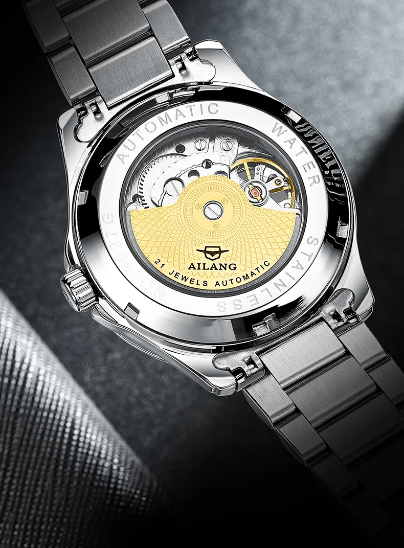 AILANG Fashion BusinessTop Brand Luminous Waterproof Men's Watch Stainless Steel Simple Men Automatic Mechanical Watches 8627