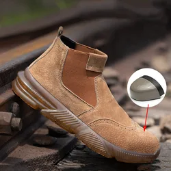 Bottes de protection en cuir suédé kaki pour hommes, chaussures de sécurité basses Anti écrasement et Anti perforation, respirantes et antidérapantes, 2021 