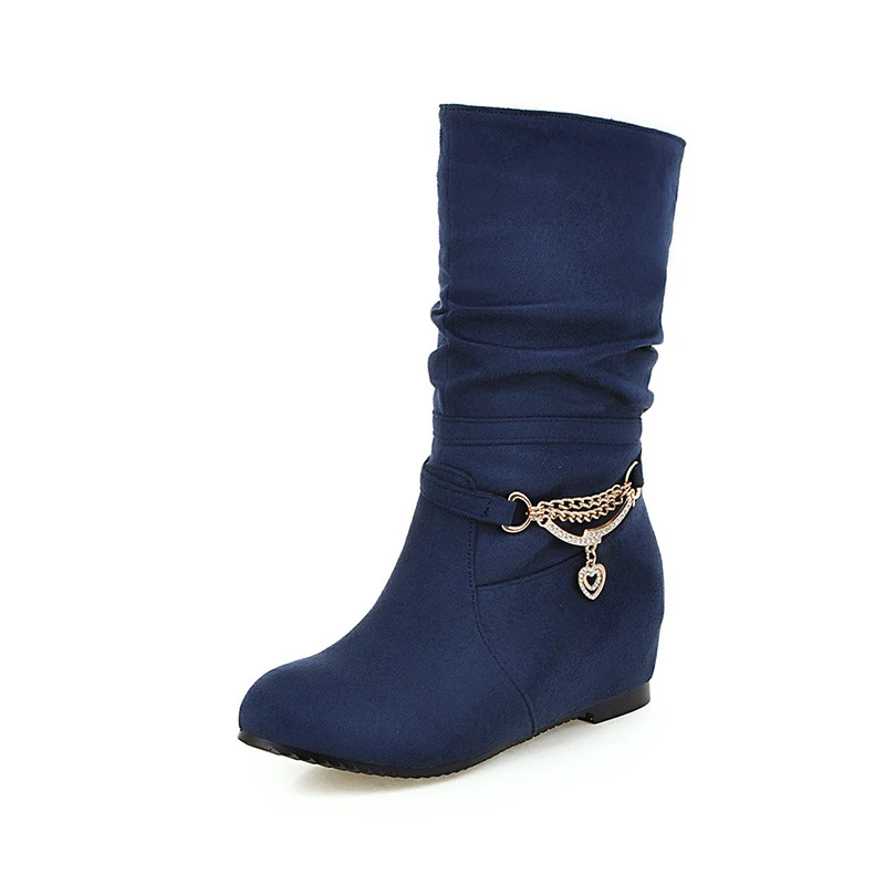 Женские ботинки, теплые зимние ботинки, до середины икры, плюшевые, Нескользящие, модные, со стразами, женская обувь, плюс бархат, толстые ботинки размера плюс, Новинка - Цвет: Blue Shoes