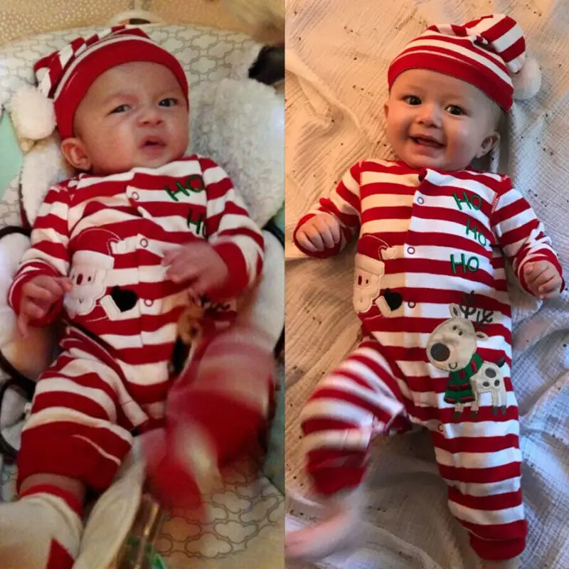 

US Newborn Baby Boy Girl 2PCS Christmas Clothes Set Romper Jumpsuit Hat Outfits