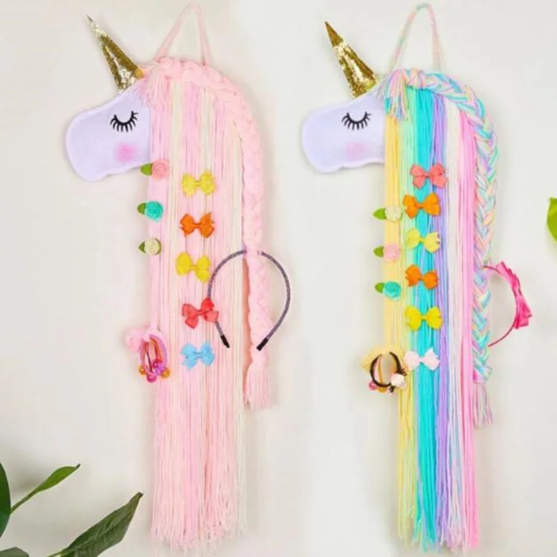 Hair Accessories Hanging Organizers Wood Multicolor Belt Hair Bows Holder Girls Hair Clips Headband Organizer Wall Hanging Decoration for Baby Girls Room