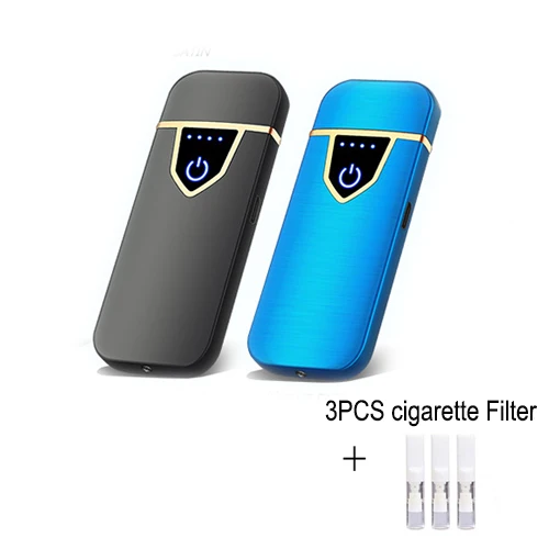 Перезаряжаемая электрическая зажигалка с подключением к USB сигаретная Автомобильная электронные зажигалки Зарядка для мужчин подарки нет плазменных газовых курительных аксессуаров - Цвет: 1black 1blue