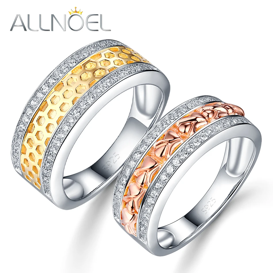 ALLNOEL кольца для пар настоящее 925 пробы серебряные ювелирные изделия натуральный