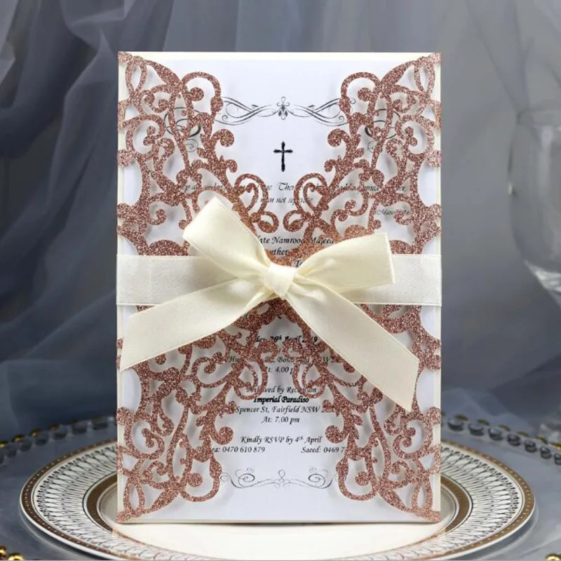  Elegant Laser Cut Wedding Invitation Cards Greeting Card Customize Business Greeting Cards Decor Pa - 4000568096870