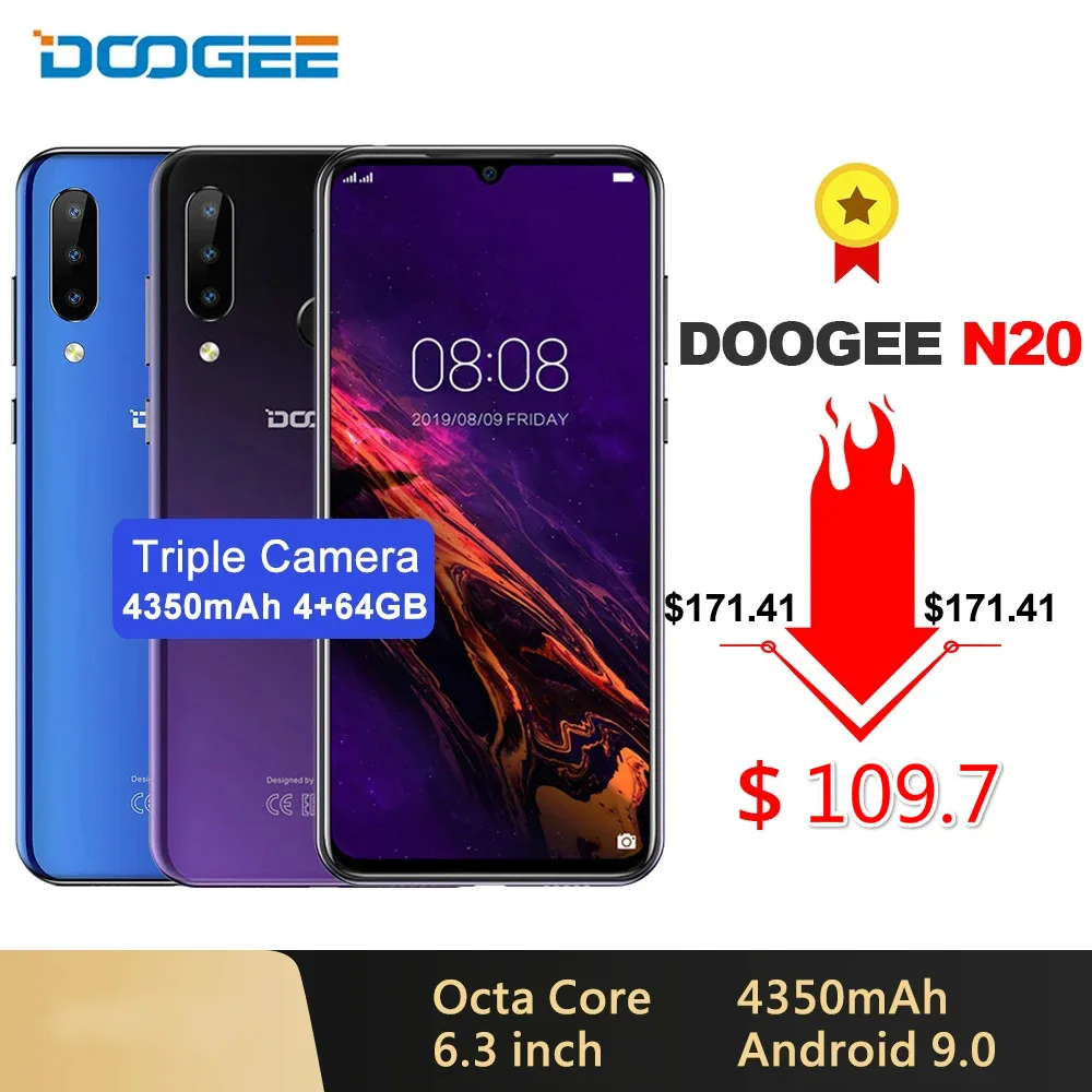 DOOGEE N20 6 3 ''FHD + мобильный телефон 4 Гб 64 Helio P23 ядро окта MT6763T Восьмиядерный 4350 мАч