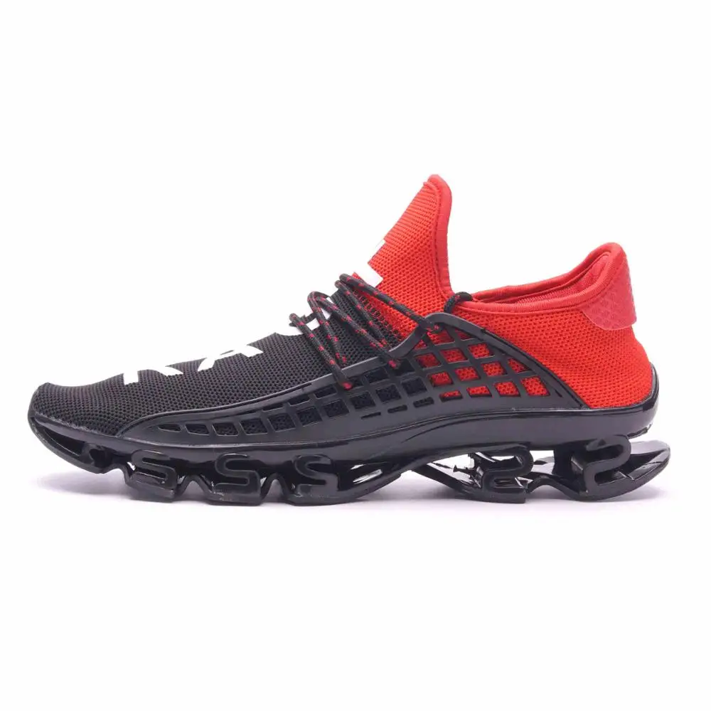 Мужская Спортивная обувь для пробежки, парные кроссовки на шнуровке для тренировок, парные кроссовки с дышащей сеткой, обувь с буквенным принтом, размеры 36-48, кроссовки для мужчин - Цвет: black red