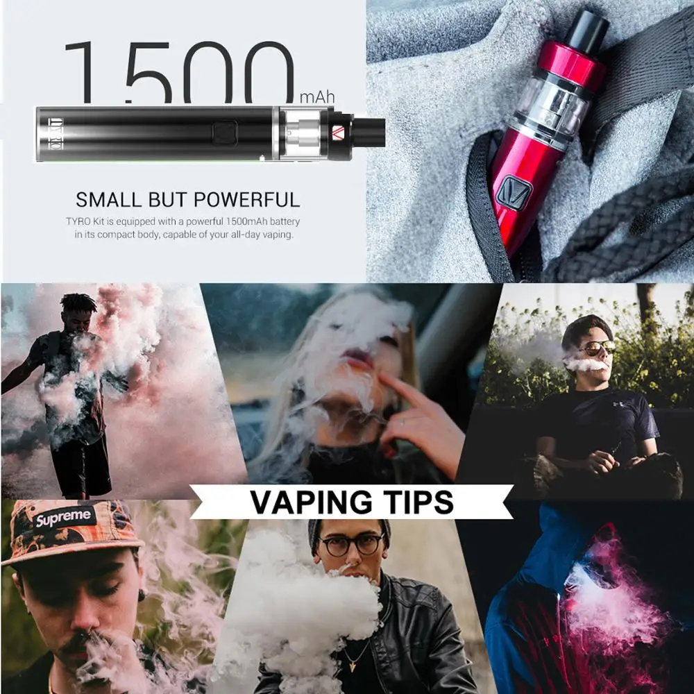  1[send 5pcs coil] Vaptio TYRO Kit 1500mAh Battery&2.0ml Atomizer Top Side Filling vape kit Electron
