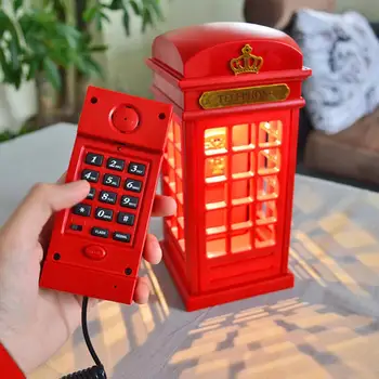 

Red Retro Telephone Booth USB Rechargeable LED Touch Yellow Light Night Light with Phone Function Home room Bedside Table Lamp