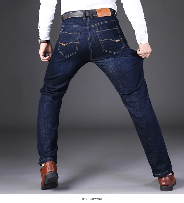 Большие размеры 40, 42, 44, Классические Стильные мужские деловые джинсы новые модные маленькие прямые Стрейчевые джинсовые брюки мужские Брендовые брюки