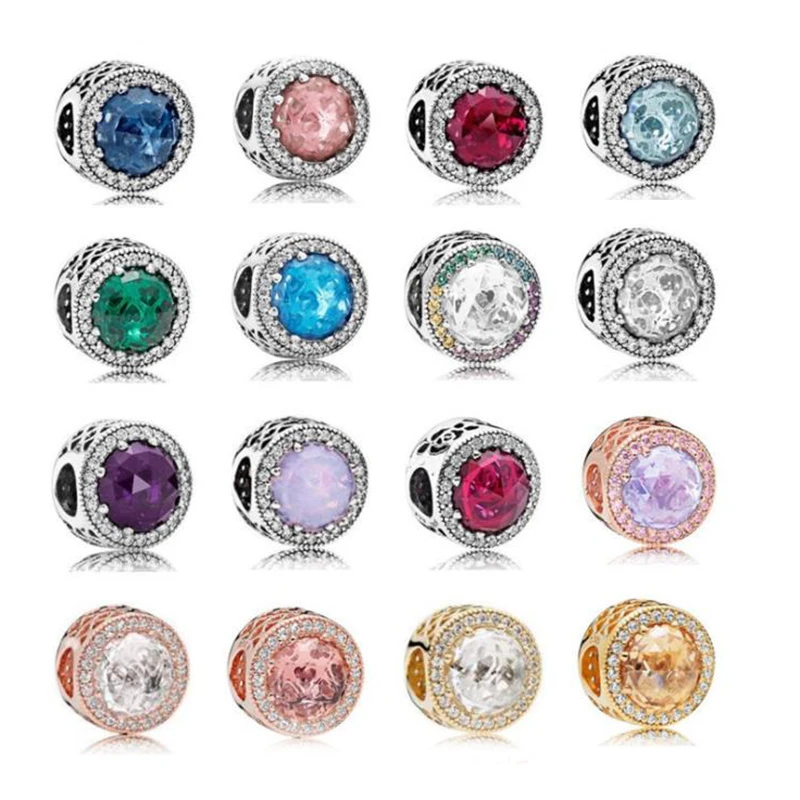 

Different Color Radiant Charm Beads 100% Real 925 Sterling Silver Pave Radiant Charm Beads Fit Original Bracelet Diy Jewelry