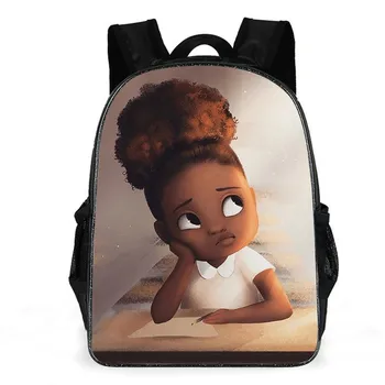 

New Black Girl Cartoon Fashion Kindergarten Backpack Children Backpack Cute African Girl Backpack Children School Bag C251