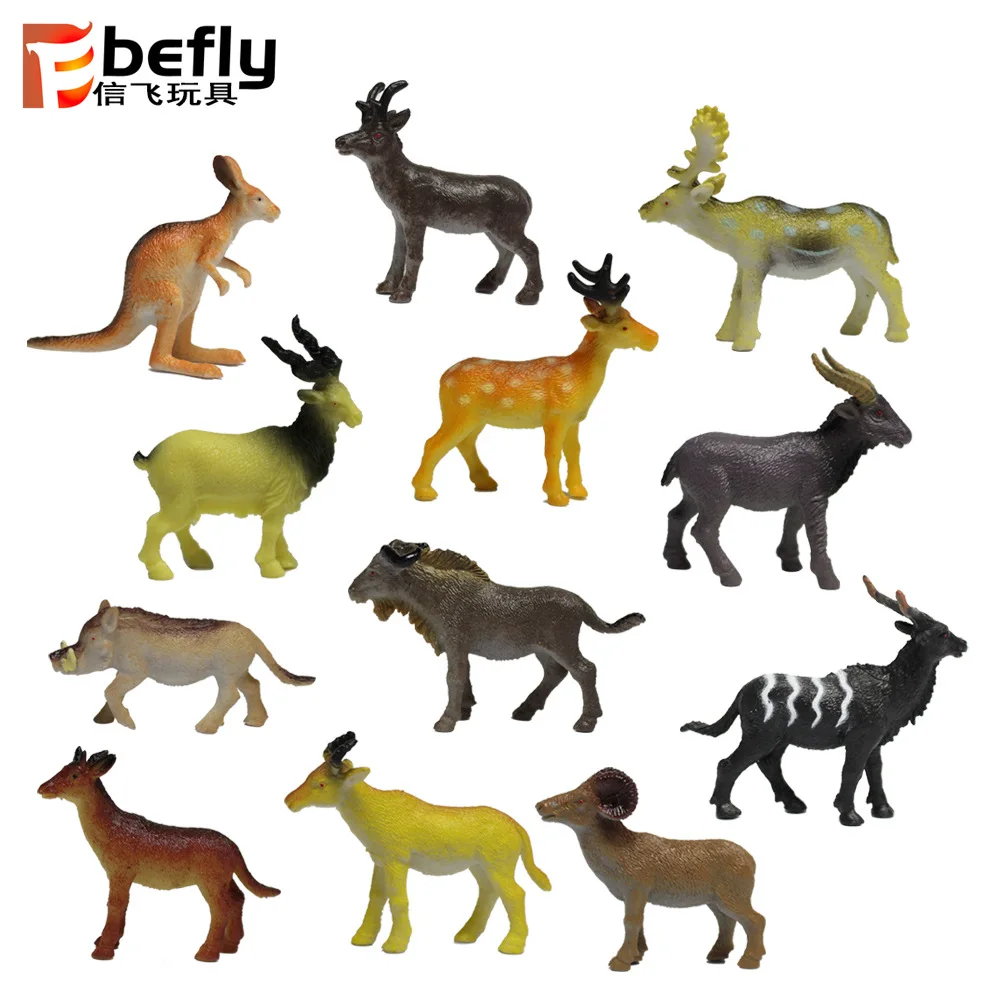 

12-Model Wild Animal Model Toy Antelope Daishu Lushan Sheep Elk Boar Sheep Model Bag
