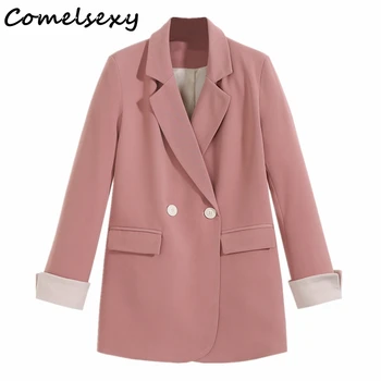 

Comelsexy Autumn Winter New 2020 Office Women's Blazers Double Breasted Long Sleeve Formal Jackets Notched Pocket Outwear Female