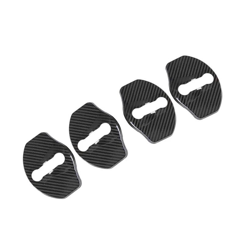 

Carbon Fiber Pattern Design Car Door Lock Striker Buckle Cap Protection for Tesla Model 3 (4 Pcs - No Word)