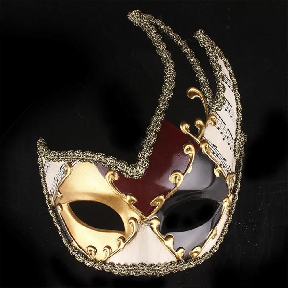 Halloween Party Gift Decoration Men Masquerade Mask Vintage Venetian Checkered Musical Party Mardi Gras Mask Mysterious Face Q3