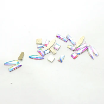 

1 Sets of Diamond Nail art 60Pcs/Pack Flat Shaped 6 Shape mixed Glass crystal ab Colorful Stones For 3D Nail Gems Rhinestones