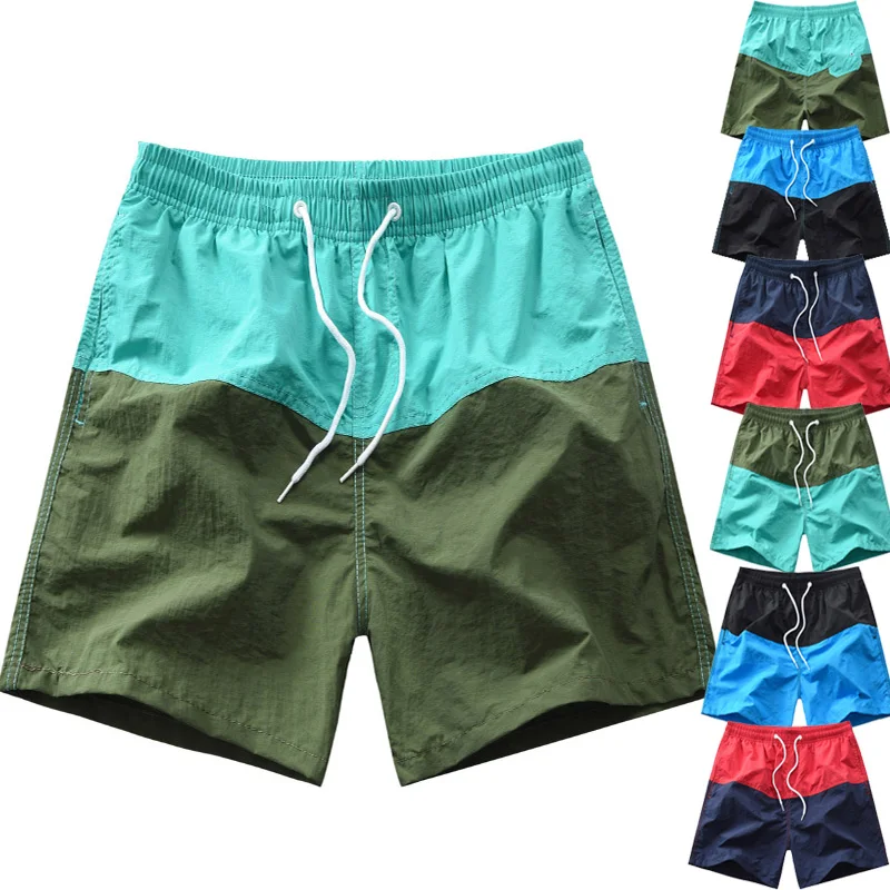 Мужские летние спортивные шорты контрастного цвета, Мужские дышащие и быстросохнущие повседневные модные пляжные шорты для путешествий