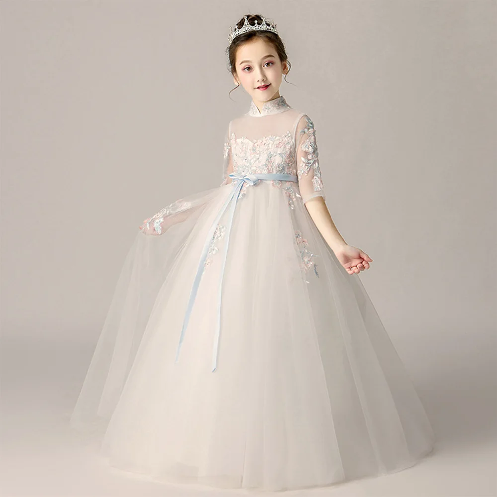 HS Kellio/платье с цветочным узором для девочек; бальное платье принцессы цвета слоновой кости; вечерние платья с рукавами-четвертями
