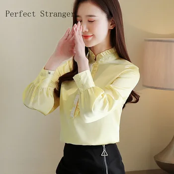 

2020 New Arrival High Quality Stand Collar Long Sleeve Women Chiffon Blouse