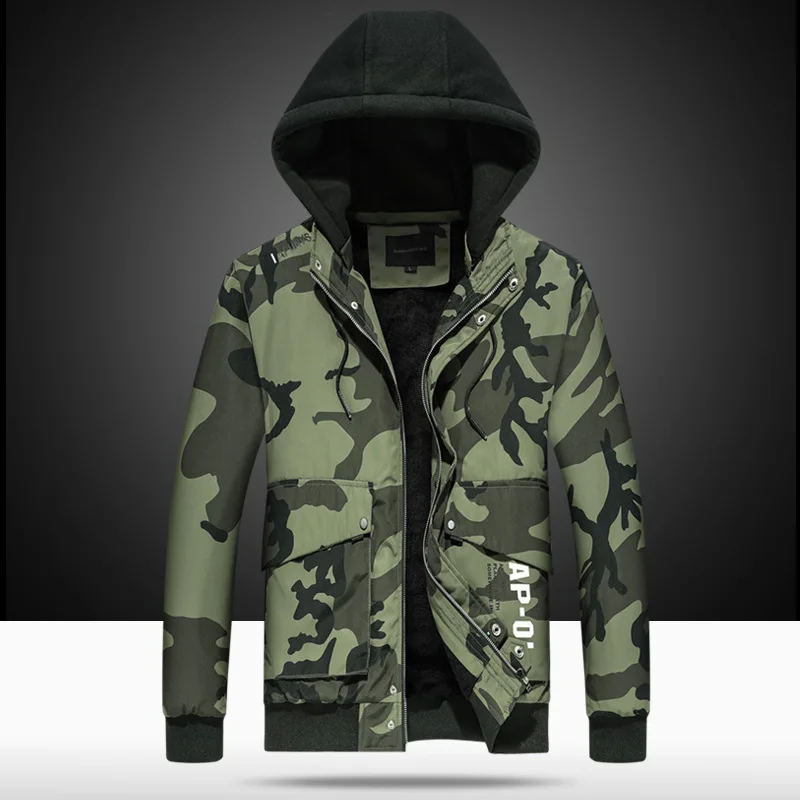 

2019 Winter Men Cotton-padded Jacket Plus Velvet Cotton-padded Jacket Cotton-padded Jacket Male Keep Warm Camouflage Jacket Coat