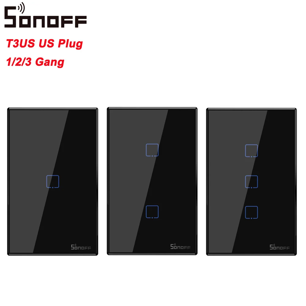 

SONOFF T3 Smart Wifi Wall Light US Switch Black 120 Type With Border 1/2/3 Gang 433 RF/APP/Touch Control Works For Google Home
