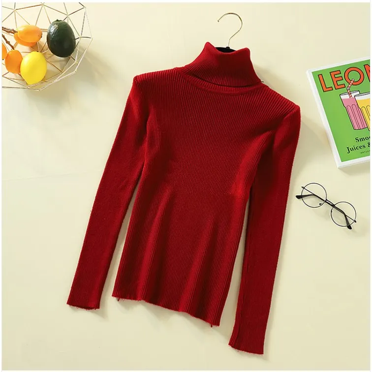 wine red sweater Luzuzi женский свитер осень зима женское трикотажное эластичное пуловер, водолазка, свитер толстый теплый тонкий джемпер вязаный - Цвет: wine red sweater