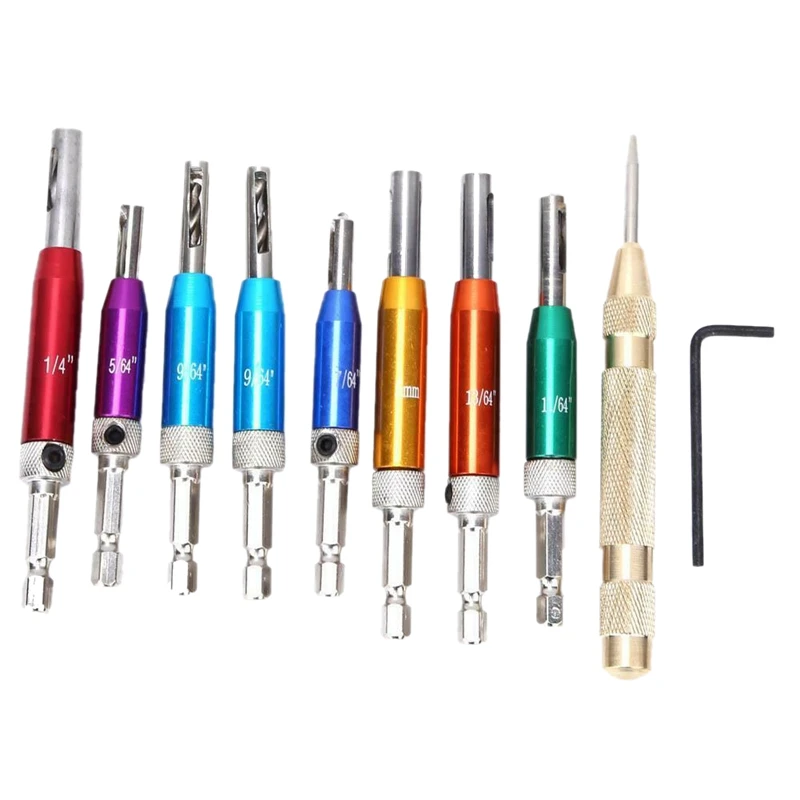 

8Pcs Door Window Hinge Hole Puncher Drill Bit with Center Punch Hex Wrench