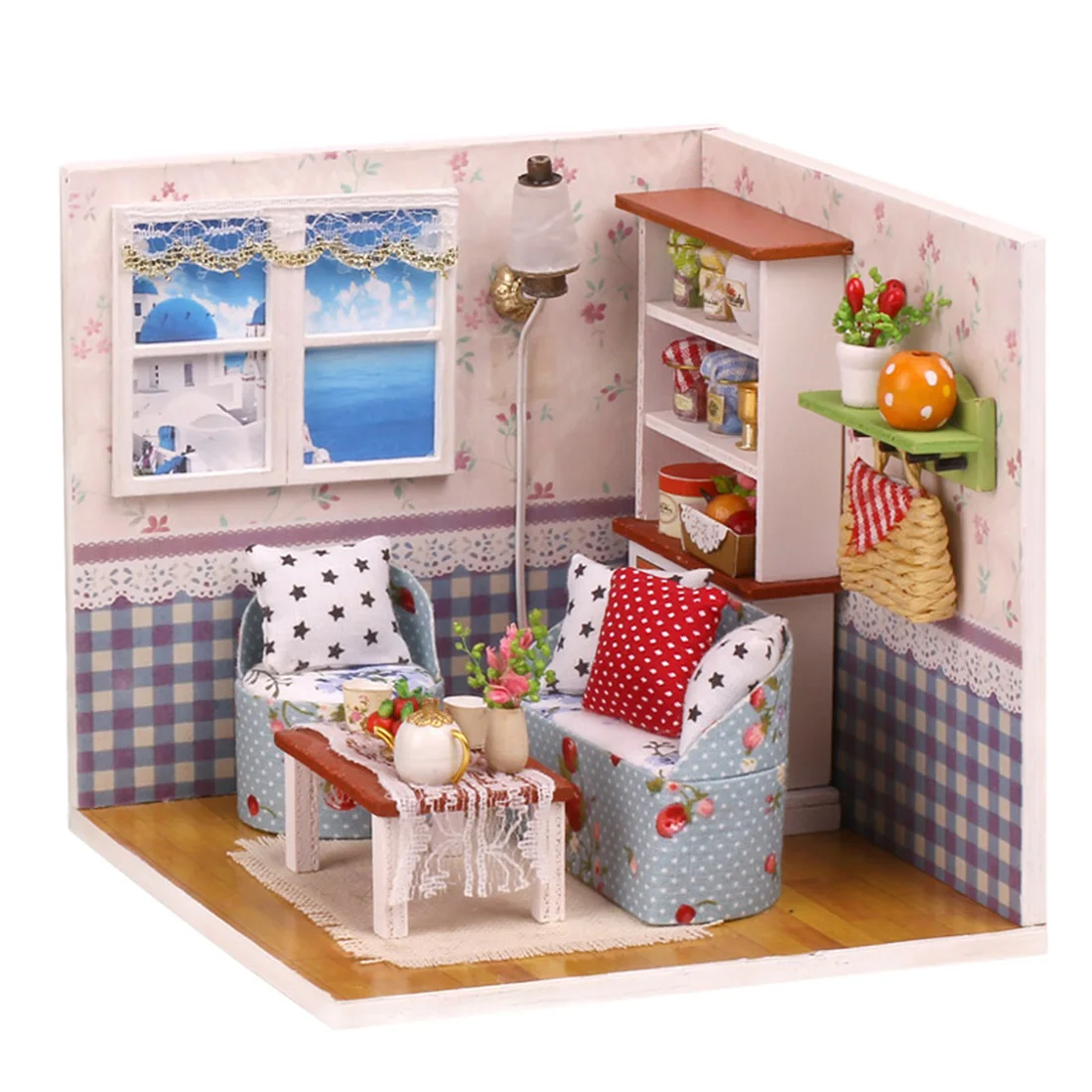 

DIY Creative Handmade Theme Wooden Cabin Assembly Building Model Toy Set Dollhouse Toys For Children Birthday Gift-Warm Memories